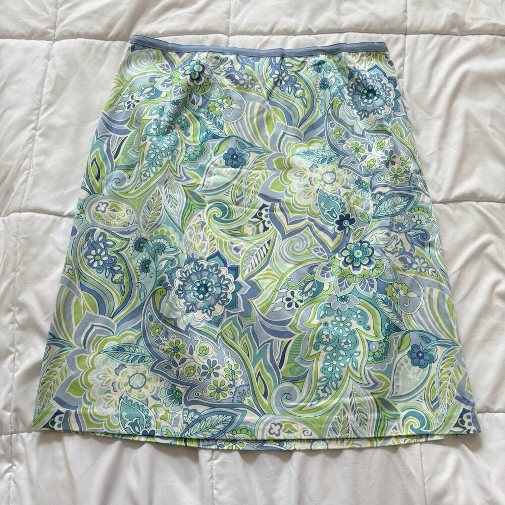 Vintage Midi Skirt Womens Size 16 Blue Green Floral‎ 90s Y2K Boho Cottagecore